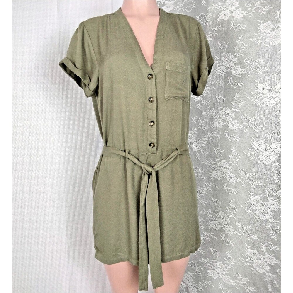 Staccato Utility Romper Olive Green Classic Jumpsuit Short Sleeve Small